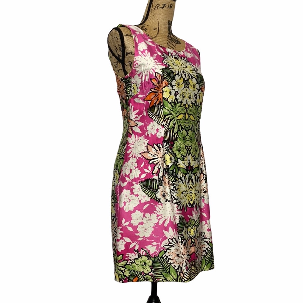 Tiana B Pink Green Floral Sleeveless Sheath Dress 8P - Picture 2 of 10